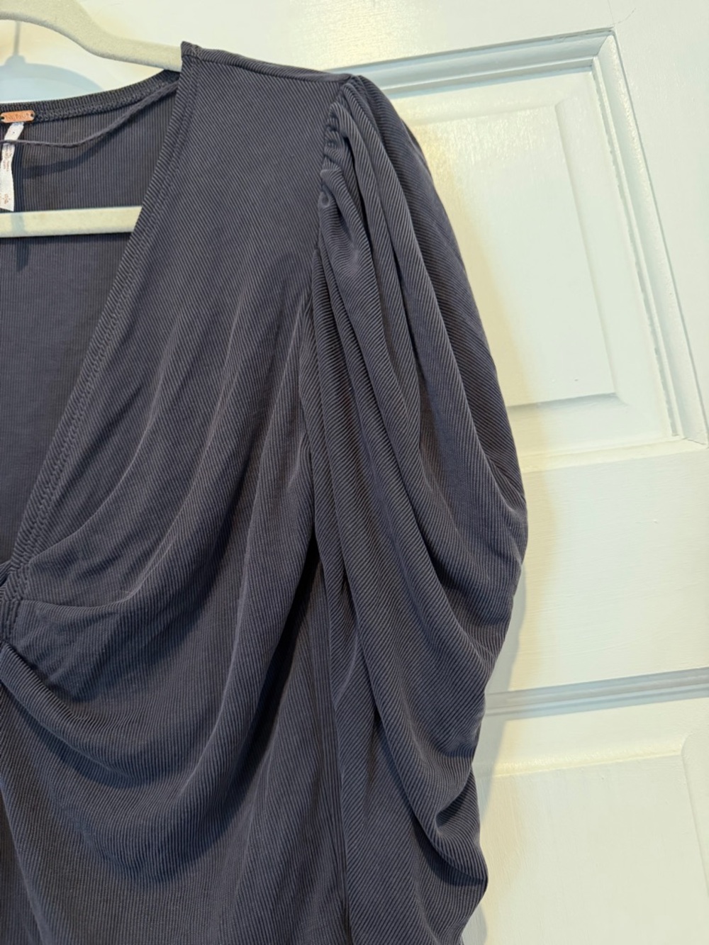 Free People Black Tie-Front Puff Sleeve Top - Picture 3 of 6